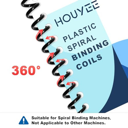 HOUYEE 100 Pcs Plastic Spiral Binding Coils,8mm (5/16"),4:1 Pitch,48 Loops - size: 5/16"(40 sheet capacity)