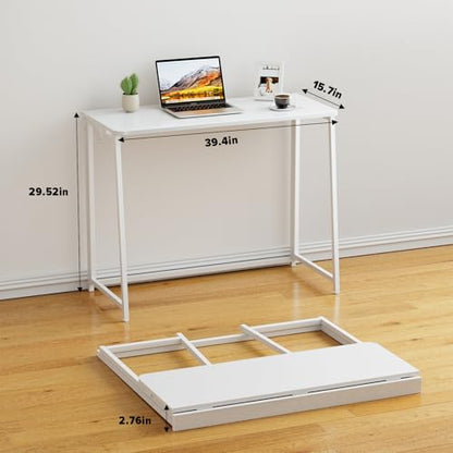 WOHOMO Folding Desk, 39.4" Foldable Computer Table for Small Spaces, White - color: White, size: Large Size:39.4 x 15.7