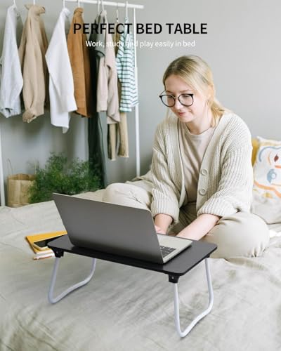 Ruxury Foldable Lap Desk Laptop Stand Bed Desk Table Tray, Breakfast Serving Tray, Portable & Lightweight Mini Table, Lap Tablet Desk for Sofa Couch Floor - Black - color: Matte Black