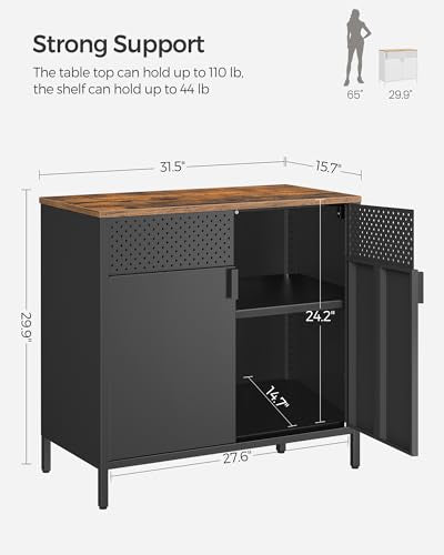 SONGMICS Storage Cabinet, Sideboard with Adjustable Shelves - color: Rustic Brown + Black, size: 31.5"W, style: 1 pack