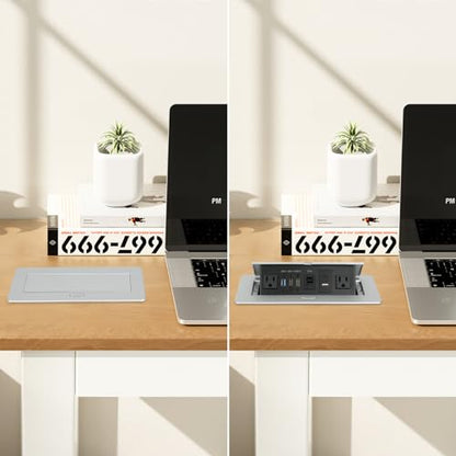 Table Pop Up Outlet, Desktop Pop Up Socket Center Countertop Socket Multimedia Strip Socket Connection Box Countertop with USB 3.0/2×AC/2×HDMI/USB-A/USB-C/LAN for Conference Desk Office(Silver-3) - style: Silver-3