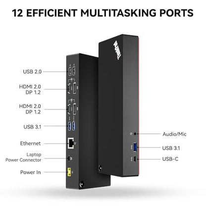 ThinkPad 40AF0135 Universal Hybrid USB-C with USB-A Adapter Docking Station for Lenovo Laptops, Dual Monitor, Comes with ITSPWR HDMI 4K Cable + 50 Cable Ties - style: HDMI Cable + Cable Ties