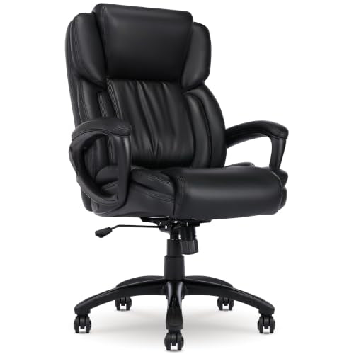 Serta Ergonomic Executive Office Chair with Lumbar Support, Leather Chair | Garret, Back Pain Relief, Foam Seat Cushion, Padded Arms, Adjustable Height and Tilt, Office Chair with Wheels, Space Black - color: Space Black