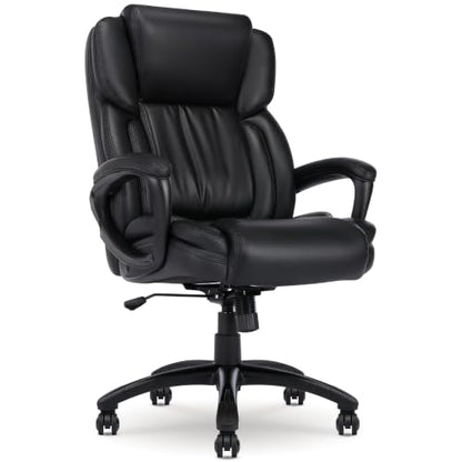 Serta Ergonomic Executive Office Chair with Lumbar Support, Leather Chair | Garret, Back Pain Relief, Foam Seat Cushion, Padded Arms, Adjustable Height and Tilt, Office Chair with Wheels, Space Black - color: Space Black