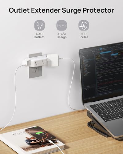 Desk Clamp Power Strip, Surge Protector with 5 AC Outlets and 3 USB Ports + TROND Outlet Extender Surge Protector - Multi Plug Wall Outlet with 4 Grounded Sockets