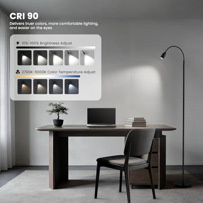 Reading Floor Lamp, Dimmable LED Floor Lamp with Remote, Standing Lamp with Flexible Gooseneck, Zoomable Spotlight, Reading Light, Task Crafting Tall Lamps for Living Room Office Bedroom