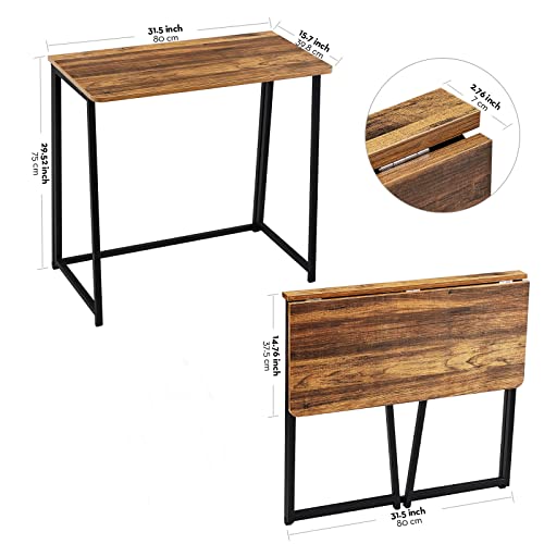 WOHOMO Folding Desk, 31.5" Foldable Computer Table for Small Spaces, Walnut - color: Brown, size: Small Size:31.5 x 15.7
