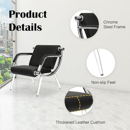 Kinsuite 1-seat Waiting Room Chairs - 6pcs Office Reception Chairs for Salon Barber Bench Airport Bank Hall PU Leather, Black - size: 1-seat*6