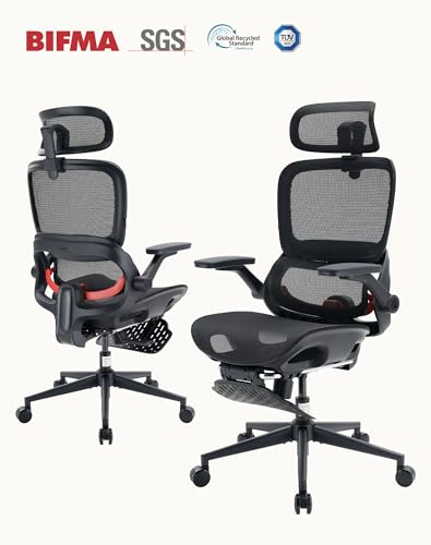 SIHOO B100 PRO Ergonomic Mesh Office Chair with Footrest | Desk Chair With Adaptive Lumbar Support, Wide Headrest, 360° Rotatable Flip-Up Armrests, Black - color: Ink Black, size: Pack of 1