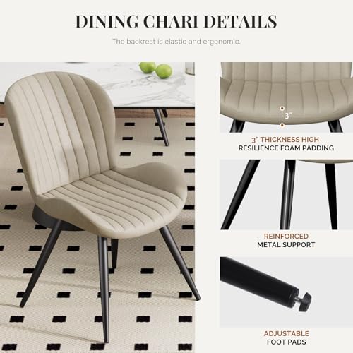 Dining Chairs Set of 2 Modern Fabric Dining Room Chairs Upholstered Dining Chairs with Thick Cushions Metal Legs Armless Back Chair for Kitchen and Living Room Beige - color: Beige (Fabric), size: Set of 2