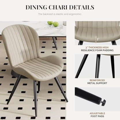 Dining Chairs Set of 2 Modern Fabric Dining Room Chairs Upholstered Dining Chairs with Thick Cushions Metal Legs Armless Back Chair for Kitchen and Living Room Beige - color: Beige (Fabric), size: Set of 2