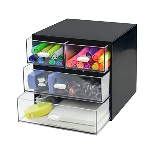 Desk Organizer with Drawer, Desk Storage Box, Plastic Office Stationery Supplies Organizers, Desktop Organizer for Office School Home (4 drawer, Black) - style: 4 drawer