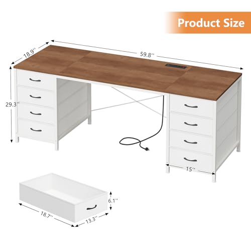 60 Inch Computer Desk with 8 Drawers for Home Office, Bedroom, Living Room - color: Brown and White, size: 18.9"D x 59.8"W x 29.3"H