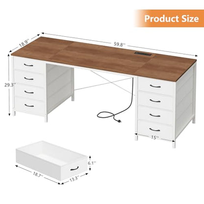 60 Inch Computer Desk with 8 Drawers for Home Office, Bedroom, Living Room - color: Brown and White, size: 18.9"D x 59.8"W x 29.3"H