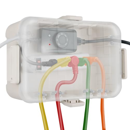 Flemoon Large Outdoor Electrical Box, Waterproof Extension Cord Cover | 6 Cable Entry Ports, IP54 Weatherproof Connection Box with Clear Lid for Photocell Light Sensor Timer, Outlet, Socket, Almond - color: Transparent and Almond, size: Large