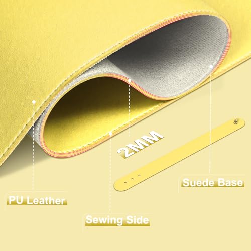 Leather Desk Pad Protector, 47.2'' x 23.6'', Suede Base Sewing Desk Blotter, Non-Slip Office Mat, Waterproof Writing Pad - Yellow - color: Yellow, size: 47.2'' x 23.6''