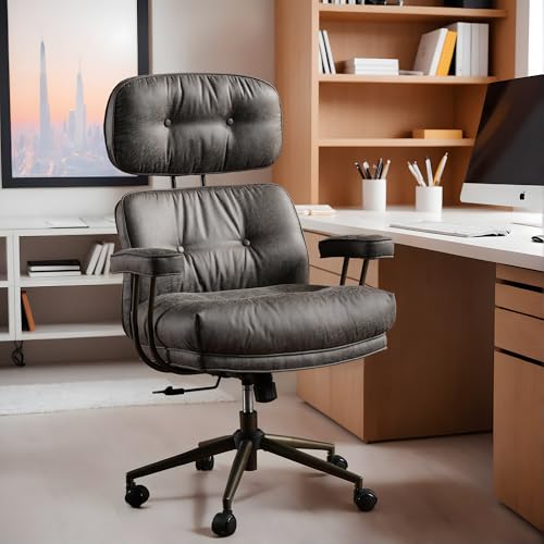 High Back Executive Office Chair with Comfortable Deep Seat,Grey Mid Century Modern Office Chair,Ergonomic Big and Tall Computer Desk Chairs with Lumbar Support(Grey Suede) - color: Dark Gray,suede Fabric, size: Big High Back