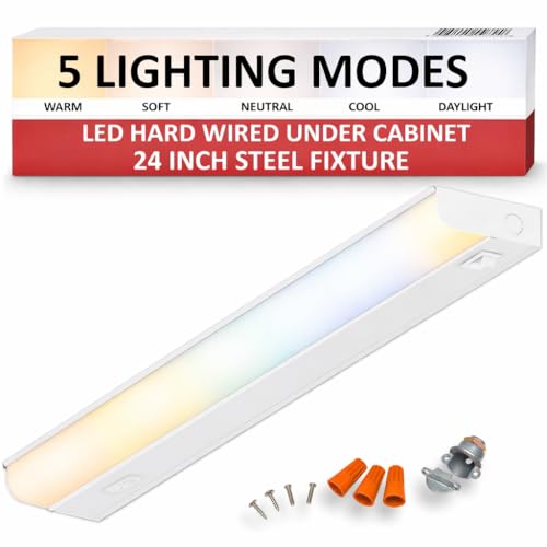 Heavy-Duty Steel Hardwired Under Cabinet Light, 24 in., 5 CCT Selectable (2700K-5000K), True Replacement for Built-in Fixtures, Wide Body Direct Wire Kitchen Light, 1200 Lumens, CRI>90 - size: 24 Inch