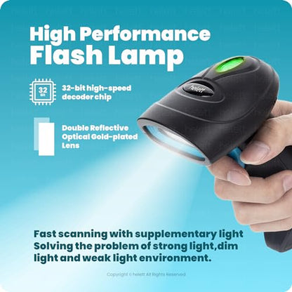 Helett® HT410 Wired Handheld 2D & 1D Barcode Scanner (QR Code & Barcode) Induction Scanning with Built-in Illumination Light | Resolution:752 × 480 Pixels | Strong ABS | USB Plug and Play - style: Wired