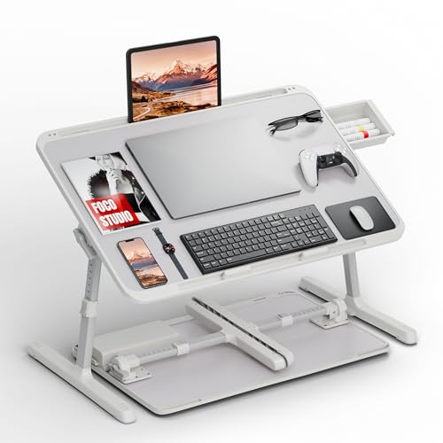 Potuopy Adjustable Laptop Lap Desk, X-Large Foldable Bed Table Tray - color: Gray