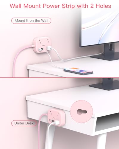 Cruise Essentials 2026,One Beat Travel Power Strip with USB C,Flat Plug 6ft - color: Pink, size: 6Ft