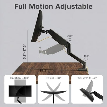Single Monitor Arm Desk Mount – Adjustable Gas Spring Monitor Stand for 13”–34” Screens, Full Motion Swivel, Tilt & Rotation, Heavy Duty VESA Mount for Office, Gaming & Professional Setup - style: Single Monitor Arm