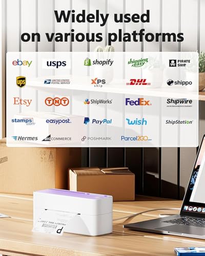 Phomemo Bluetooth Thermal Label Printer, 241BT 4x6 Wireless Label Printer | Shipping Label Printer for Small Business and Shipping Package, Compatible with iPhone, Android, Shopify, USPS, Purple - color: Purple