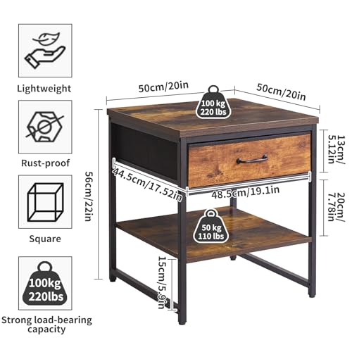 Aibiju Small Table Stand with Drawers, Multi-Functional Side & Printer Accent Table with Storage Shelf, Rustic Brown YD-TM156H - color: Rustic Brown, style: With Drawers