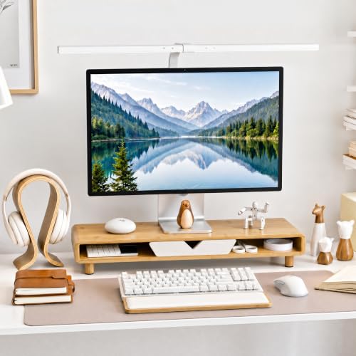 Homerays Monitor Stand with Drawer, Exquisite Computer Monitor Stand for Desk, Ergonomic Wood Monitor Stand Riser for Computer,Laptop,Printer,TV,Bamboo,White - color: Upgraded White
