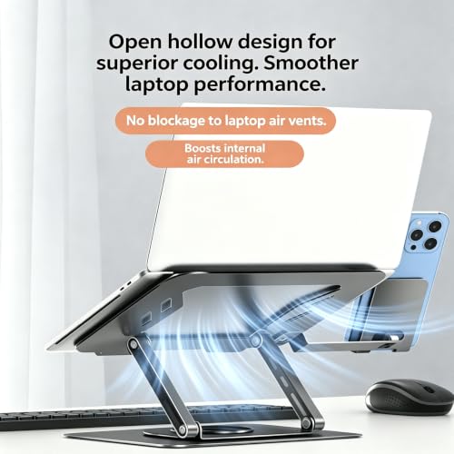 Laptop Stand with Phone Stand | 360° Rotating, Adjustable Height & Tilt Angle, Foldable Dual-Bar Support, Cooling Design, Desk Pad Laptop Riser - color: 2 in 1 Laptop Stand