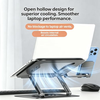 Laptop Stand with Phone Stand | 360° Rotating, Adjustable Height & Tilt Angle, Foldable Dual-Bar Support, Cooling Design, Desk Pad Laptop Riser - color: 2 in 1 Laptop Stand