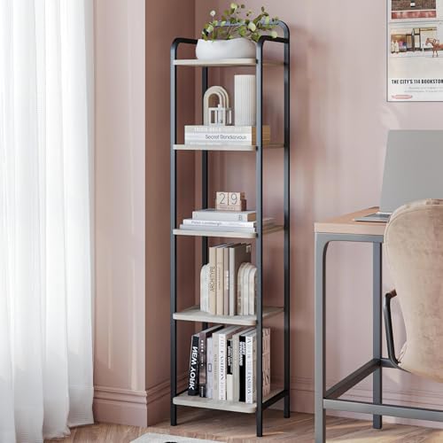 Hzuaneri Bookcase Bookshelf, Narrow Book Shelf, Industrial Corner Shelf - color: Greige and Black, size: 11.8"D x 13"W x 54"H