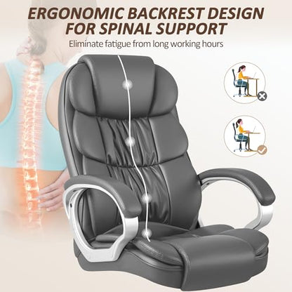 Homall Office Chair High Back Computer Chair Desk Chair, PU Leather Adjustable Height Modern Executive Swivel Task Chair with Padded Armrests and Lumbar Support (Gray) - color: Grey