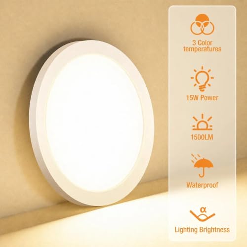 slochi 7.5inch Flush Mount Ceiling Light, 3000K/4000K/6500K - color: White, size: 7.5Inch-1Pack