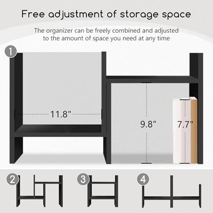 Jerry & Maggie Desktop Organizer Office Storage Rack Adjustable Wood Display Shelf Free Style Double H, Multi-Functional Mini Bookshelf for Desk Natural Stand (Black) - color: Black