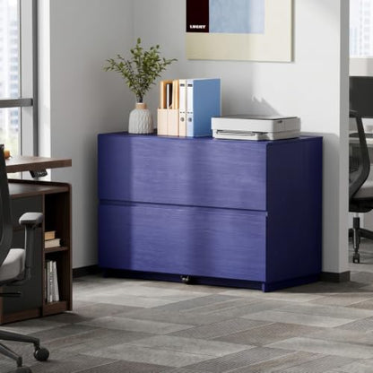 ModernMate 31.5" Lateral Wood Filing Cabinet with 2 Large Drawers, Blue - color: Blue