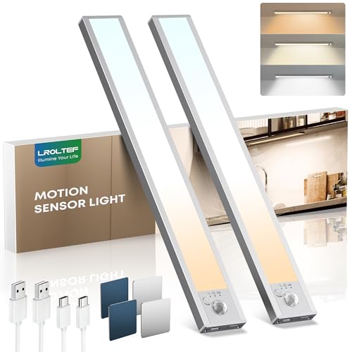 LROLTEF Under Cabinet Lights Wireless, 2 Pack 8.3 inch 1500mAh 3000K 4000K 6500K 3 Color Temps Dimmable Motion Sensor Light Indoor, Rechargeable LED Under Counter Lights for Kitchen, Stairs, Closet - color: 3000K 4000K 6500K, size: 8.3 inch