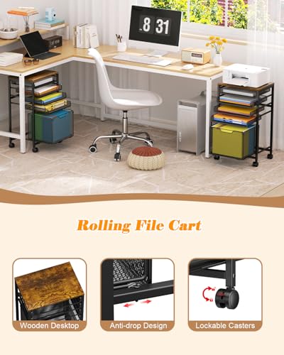 Feyejade Compact 5-Tier Rolling File Cart, Under Desk Metal Filing Cabinet - size: 11.4"D x 15.7"W x 26.9"H