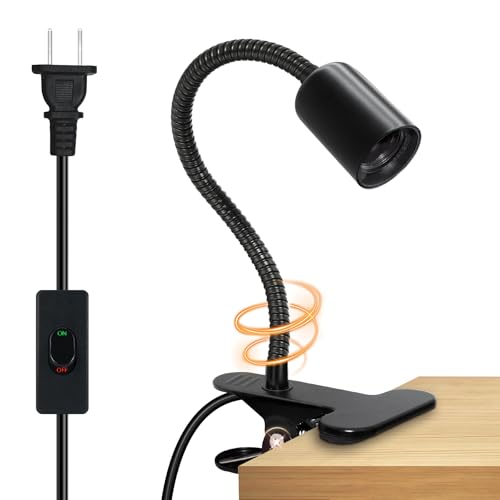 E26/E27 Clip-On Bulb Holder With 7.2Ft Switch Cable - Flexible Desk Lamp With Metal Clip, 9MM&35CM Thickened Lengthened Gooseneck Clamp Light Socket for Bedside Table - color: all black-1pc