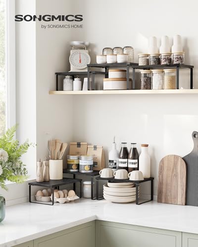 SONGMICS Cabinet Organizer Shelf, Set of 3 Spice Rack, Kitchen Storage | Kitchen Counter Shelves, Kitchen Storage, Spice Rack, Ebony, BYSTRO Collection UKCS220B01 - color: Anthracite Gray + Matte Black