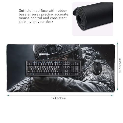 Large Gaming Mouse Pad with Non-Slip Rubber Base, Tactical Soldier Design, Smooth Surface for Work, Office and Home, 35.4" x 15.7 - color: Tactical Soldier