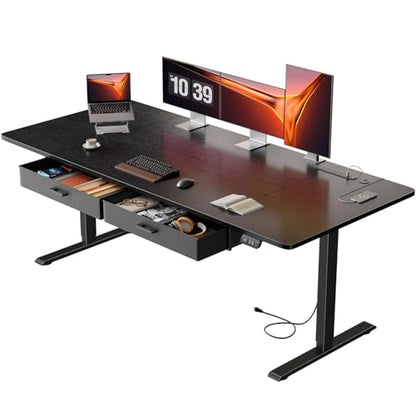 HLDIRECT 71" Electric Standing Desk with Power Outlets & 2 Drawers, Black | 31.5" Extra Wide Desktop Up to 176lb, 28"–46" Height Range & 3 Memory Presets, Integrated Cable Management, Quick Assembly - color: Black, size: 71 inch