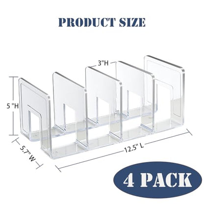 4 Pack Clear Acrylic File Organizer, Purse Organizer, File Sorter Desktop File Folder Organizer for Book, Envelopes, Mail, Document, Notebook, Office Supplies, Handbag