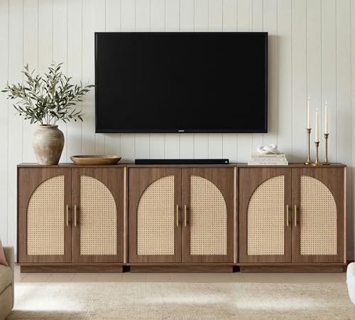 FORTUNETEC 31.7" Sideboard Buffet Cabinet with Storage, Natural Walnut,3pcs | Accent Cabinet with Arched Doors, Boho Modular Media Console, Credenza for Living Room Kitchen Dining Room Entryway - color: Natural Walnut, size: 3