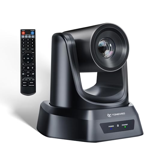 TONGVEO PTZ Camera AI Auto-Tracking 20X Optical Zoom HDMI IP Live Streaming SDI USB3.0 1080P 60fps PoE Supports for Church Services Worship Education Video Conference with OBS vMix Zoom and More - color: Black