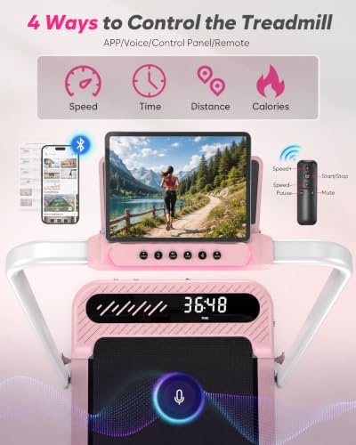 Cardirun Walking Pad with Incline and Stable Handle Bar, Foldable Treadmill | 350+ lbs Capacity, 3.0HP Quiet Under Desk Treadmills for Home, Portable Treadmill with APP, Remote Control and LED Display - color: PINK
