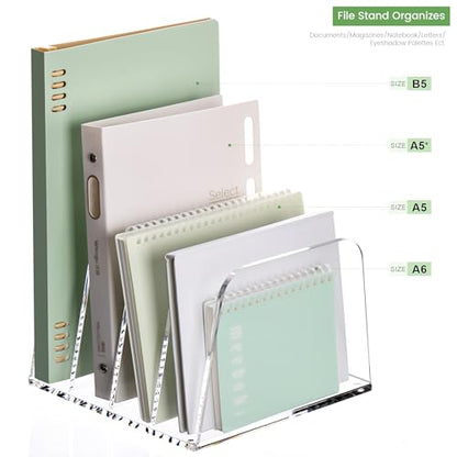 YUXUN Acrylic Desk File Organizer, 4-Section Upright Magazine Holder - size: 4-Section