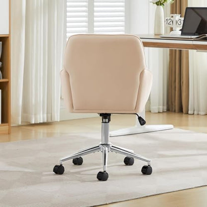 YITAI Velvet Office Desk Armchairs with Silver Base and Wheels,Modern Height Adjustable 360 Degree Swivel Upholstered Vanity Chairs for Living/Room Bedroom/Study,Khaki - color: Silver Khaki