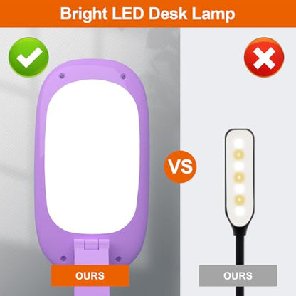 Akejrym LED Desk Lamp for Office Home & Battery Operated Lamp Rechargeable Lamp Foldable & Portable Light, [2-Fold Bracket] 3 Brightness Dimmable Small Desk Lamp Wireless Reading Lamp (Purple) - color: Purple