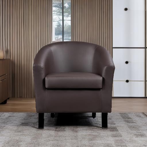 Topeakmart Faux Leather Accent Chair, 300 lb Cap, Espresso | PU Leather Barrel Chairs, U-shaped Backrest, Foam Seat, 18" Seat Height, Solid Wood Legs - color: Espresso, size: Set of 1